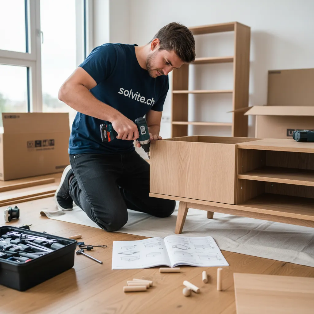 Assemblage et montage de meubles IKEA Sion Valais - Solvite Professionnel assemblant des meubles IKEA dans une maison à Sion Valais - Service de montage de meubles
